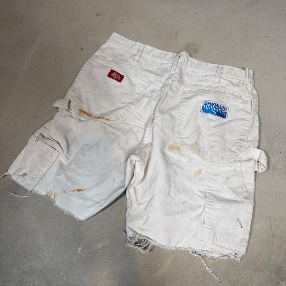 Vintage Dickies Sherwin Williams Painter Shorts White Distressed Mens 32 Waist